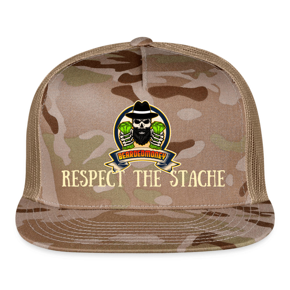 Respect the Stache Trucker Hat - MultiCam\tan