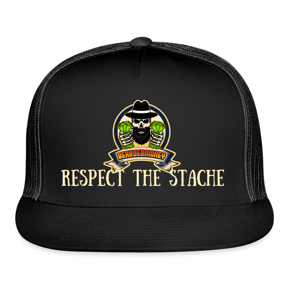 Respect the Stache Trucker Hat - black/black