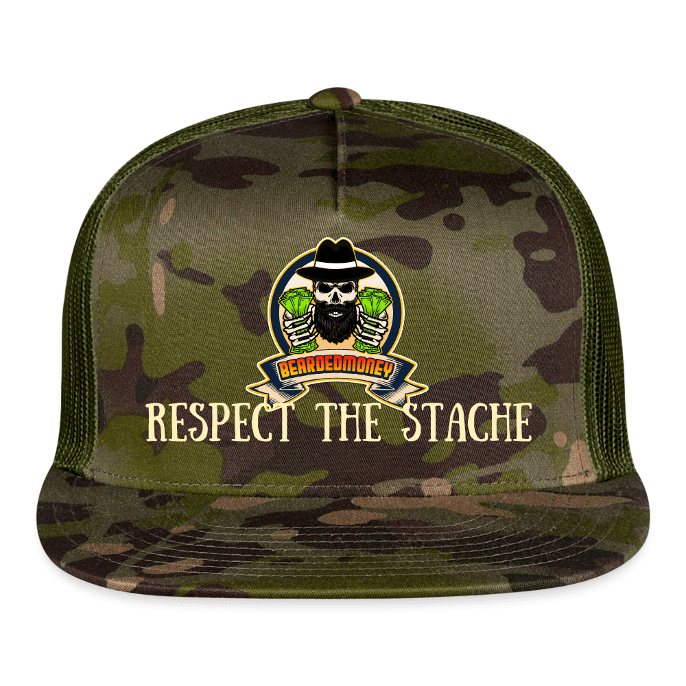 Respect the Stache Trucker Hat - MultiCam\green