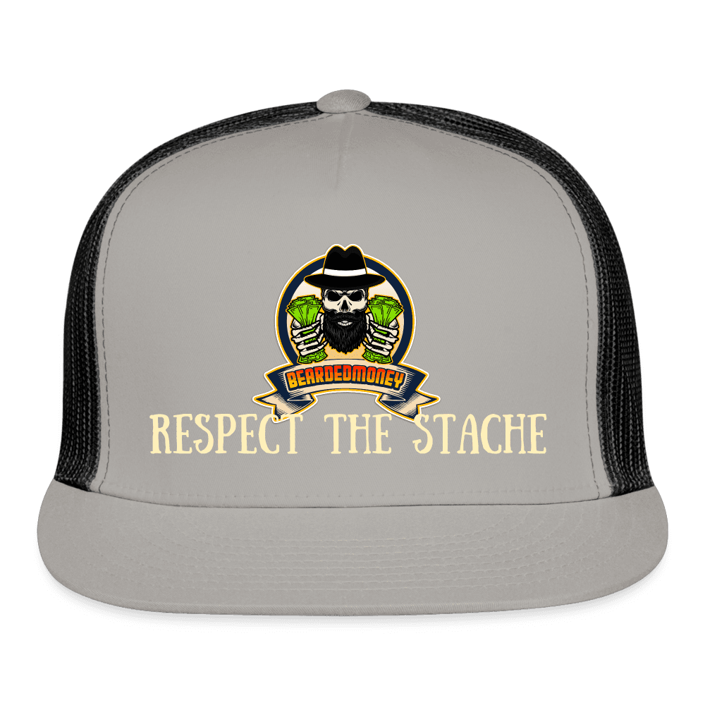 Respect the Stache Trucker Hat - gray/black