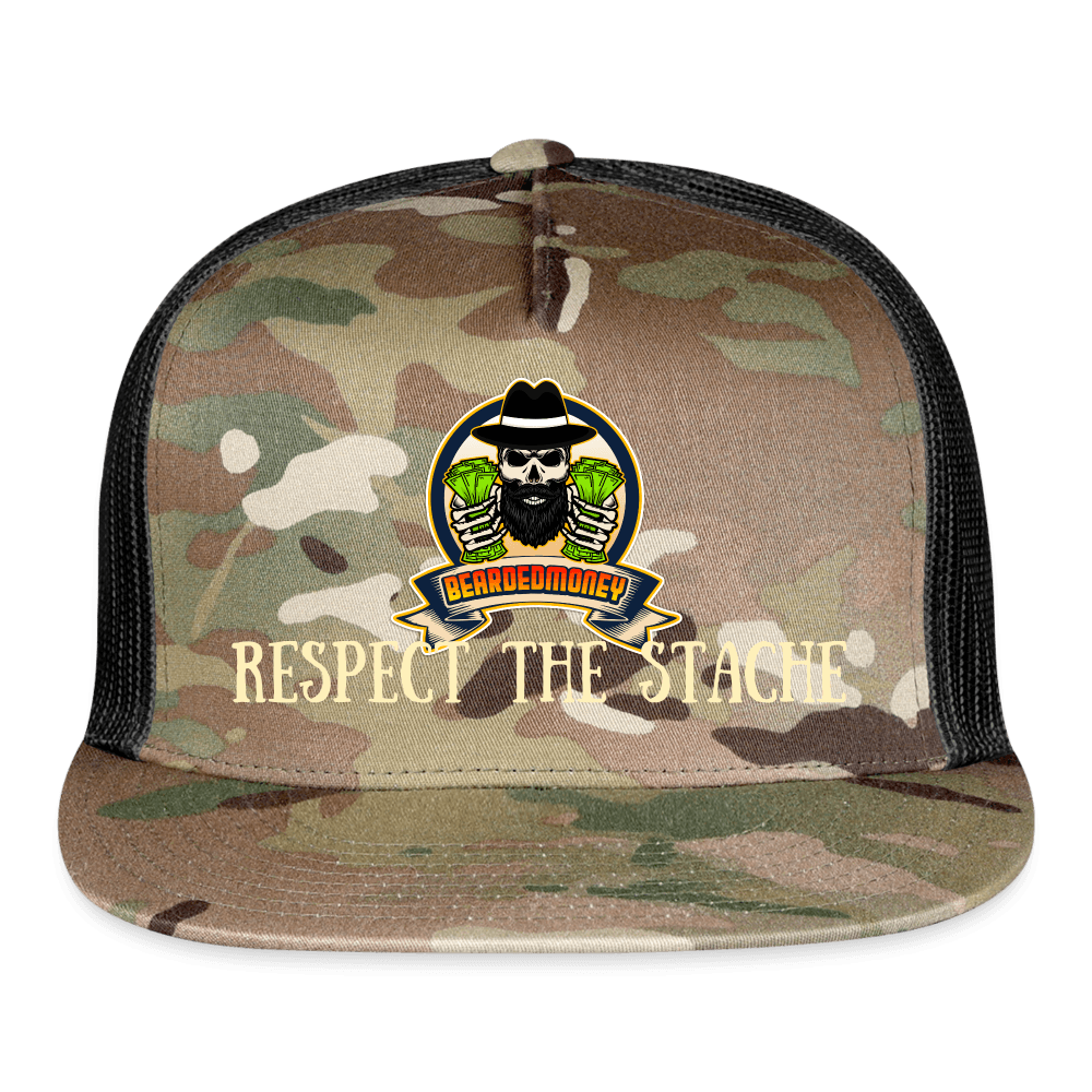 Respect the Stache Trucker Hat - MultiCam\black