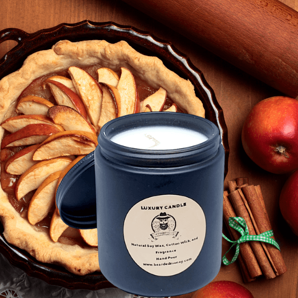 Baked Apple Pie soy wax candle in a black metallic glass jar with a lid. smells like Baked Apple Pie in winter morning! This candle has a scent of a baked apple pie with light undertones of spice