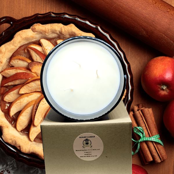 Baked Apple Pie large 3 wicks soy candle in luxury black metallic tumbler has smells like Baked Apple Pie in winter morning!
