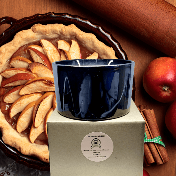 Baked Apple Pie large 3 wicks soy candle in luxury black metallic tumbler has smells like Baked Apple Pie in winter morning!