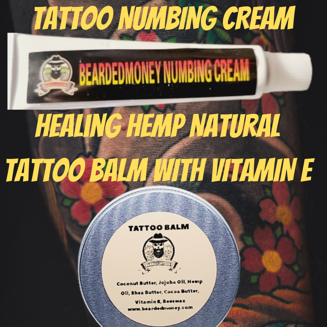 Painless Kit (Tattoo balm (Læknir) and our BeardedMoney Numbing Cream)