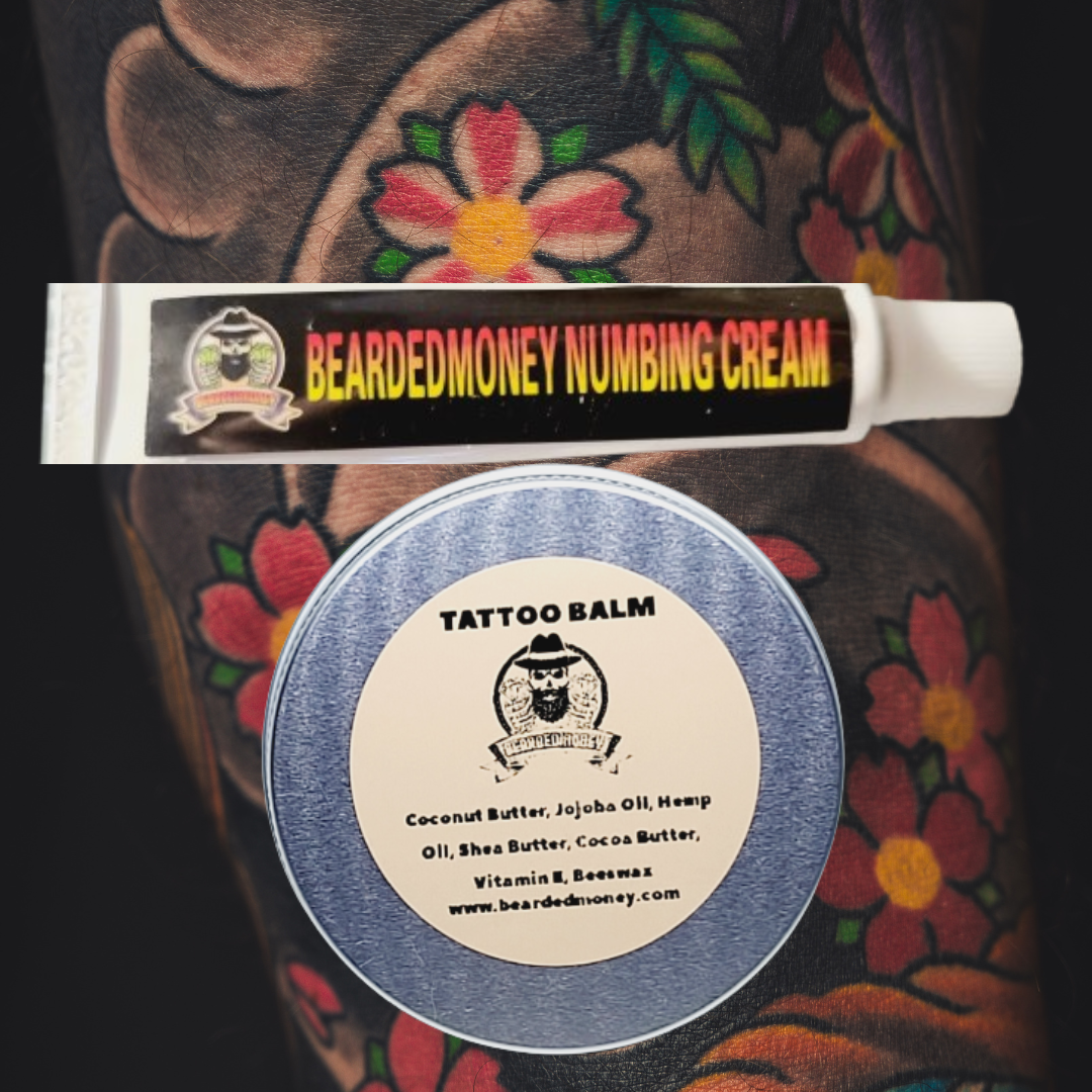 Painless Kit (Tattoo balm (Læknir) and our BeardedMoney Numbing Cream)