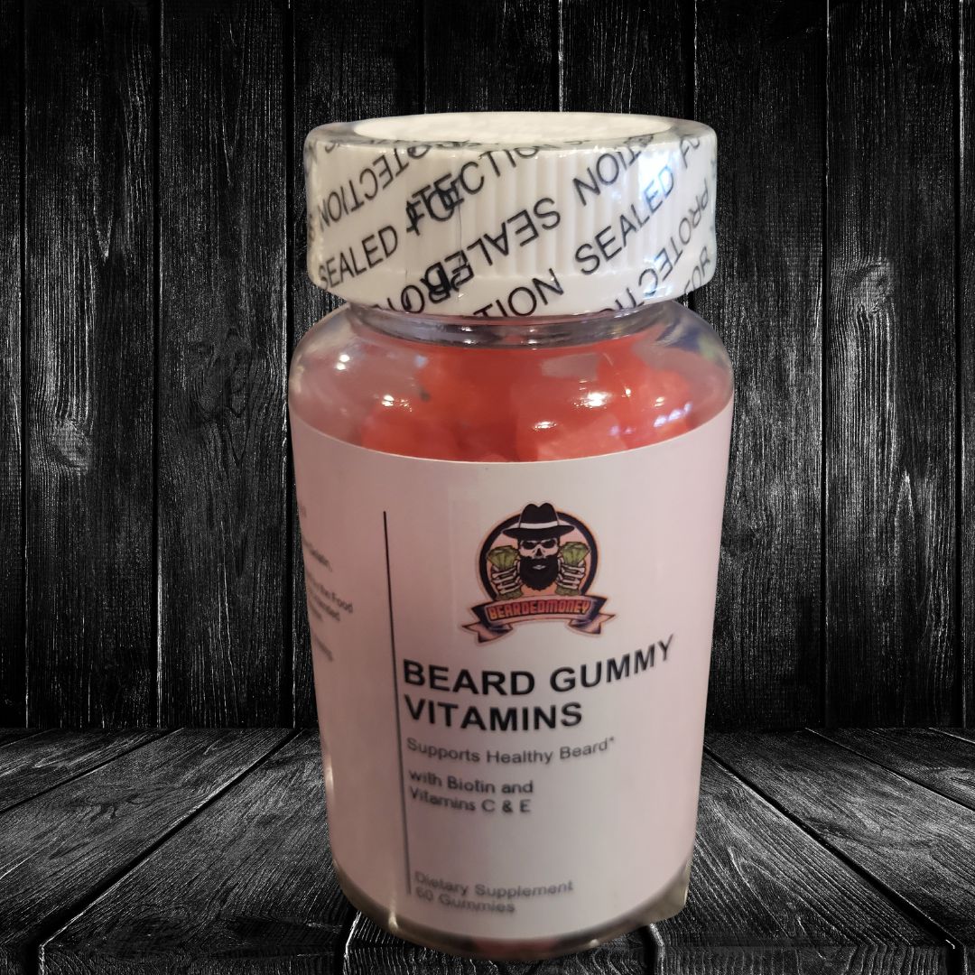 BeardedMoney Beard Gummies Vitamins with Biotin for beard and hair growth, flawless skin healthy nails.
