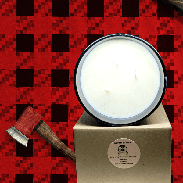 Cozy Flannel large 3 wicks soy Candle in luxury black metallic tumbler  has a nice masculine, and strong scent. Women love this scent as well.