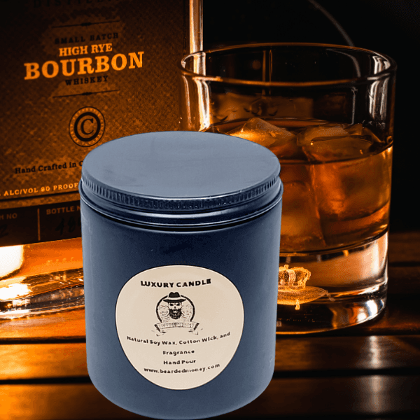 Devil's Cut (Kentucky Bourbon) soy wax candle in in a black tin smell fruity, woody, vanilla with musky like background.