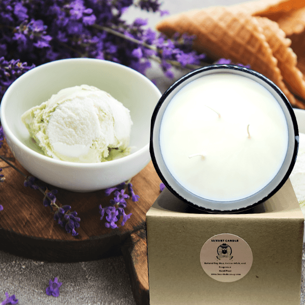 Lavender Vanilla large 3 wicks soy candles in luxury black metallic tumbler has a combination of soft lavender and creamy vanilla. Natural Sox Wax Candle 14.5 Oz and hand pour in Houston, TX.