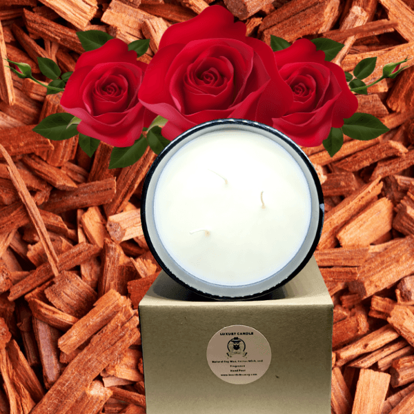 Sandalwood Rose large 3 wicks soy candle in luxury black metallic tumbler has the combination of lush jasmine and velvety rose works wonderfully with the warm, woody sandalwood base to create a beautiful scent.