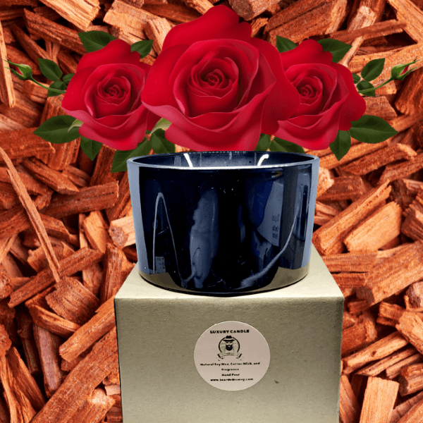 Sandalwood Rose large 3 wicks soy candle in luxury black metallic tumbler has the combination of lush jasmine and velvety rose works wonderfully with the warm, woody sandalwood base to create a beautiful scent.