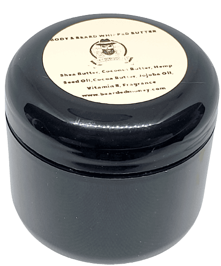Whipped Gunpowder Beard & Body Butter. This butter has top notes of midnight air accord, vanilla essence, and sheer citron. Mid notes of black pepper, patchouli, and winter peonies balanced with base notes of gunpowder accord, black musk.